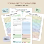struggleing to stay focused, this planner help you clear yout thought, stay on track, reduce overwhelm
