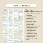 included: ADHD Productivity Principles, Brain Dump, Brain Dump Sorting, Priority Filter Top 5 Priorities, Focus Block Planner, Distraction List, Energy Tracker,...
