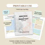 Minimalist ADHD Focus Planner sheet featuring color-coded blocks