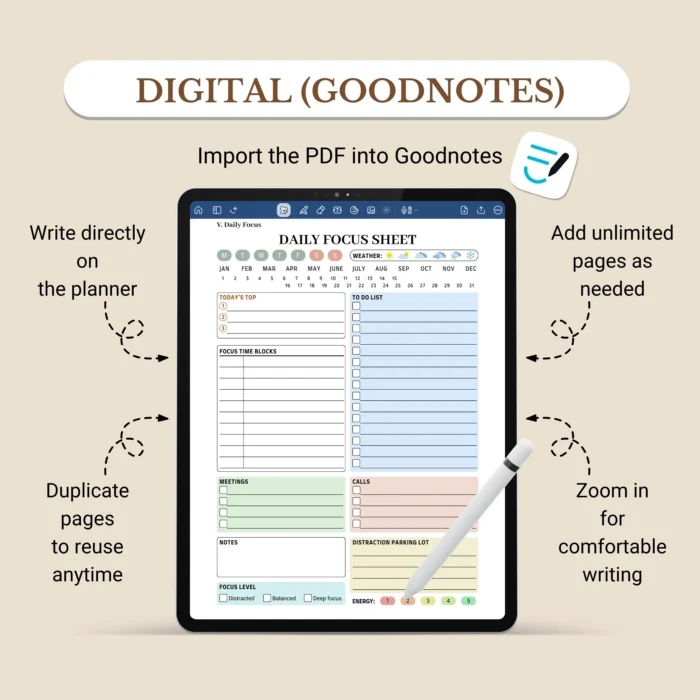 ADHD Focus Planner Printable PDF for Daily Organization