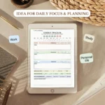 Sample ADHD Focus Planner with pre-filled brain dump notes, time-blocked afternoon schedule, and top three daily priorities.