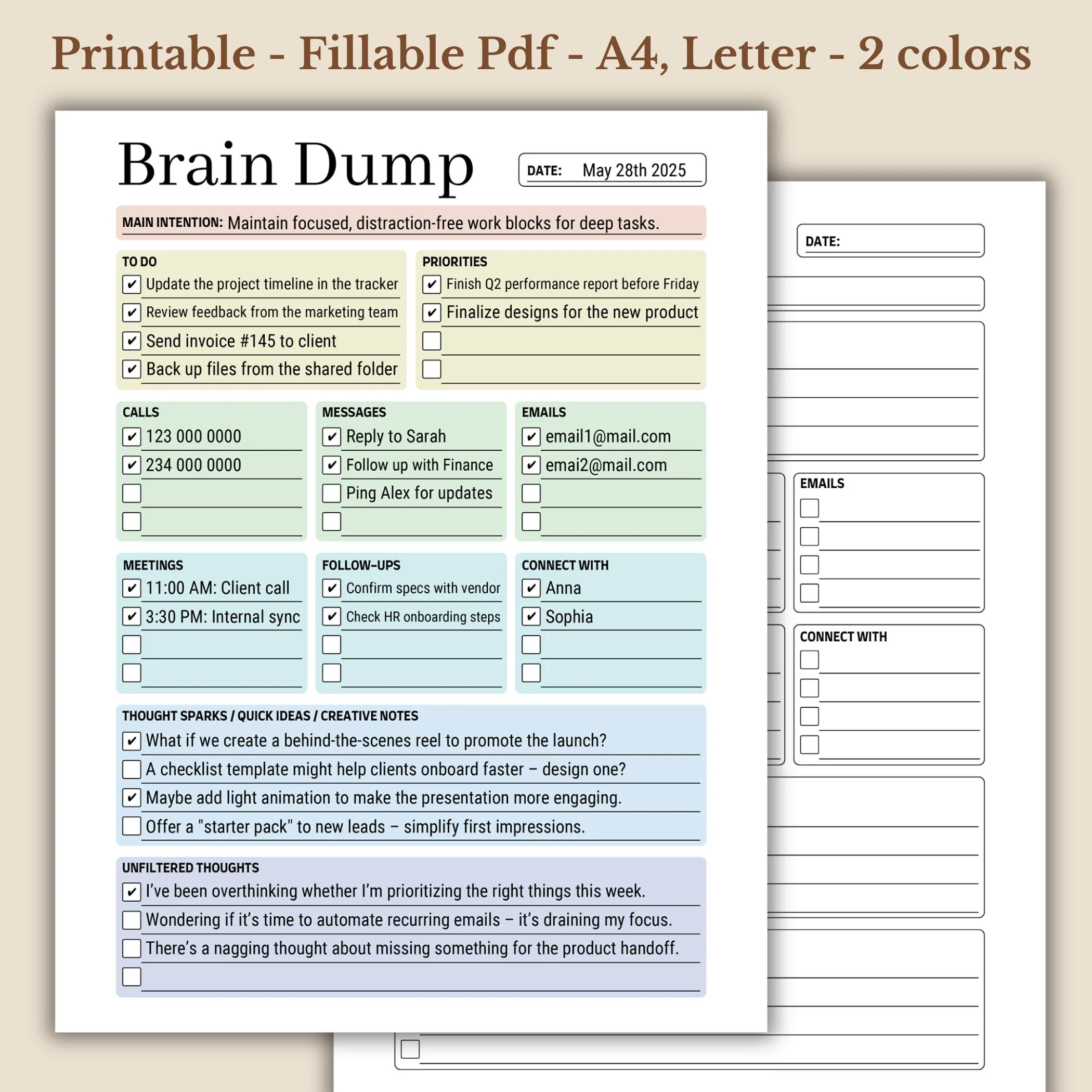Brain Dump digital planner printable for work productivity (1) Brain Dump digital planner printable for work productivity