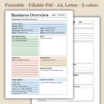 Business Overview Planner Printable for Strategic Planning and Mission Tracking