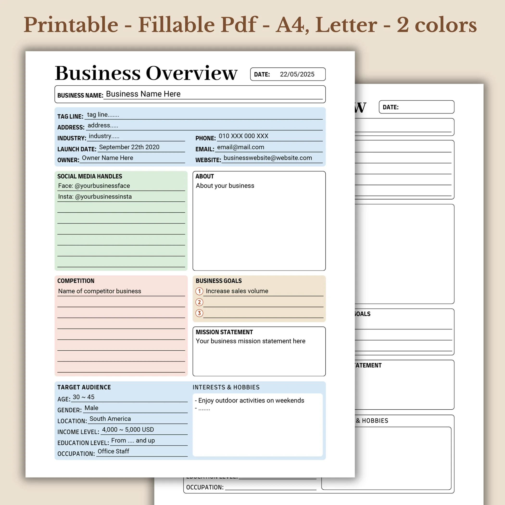 Business Overview Planner Printable for Strategic Planning and Mission Tracking (1) Business Overview Planner Printable for Strategic Planning and Mission Tracking