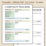 Campaign Tracker & Ads Manager Marketing Performance Planner Fillable Printable PDF