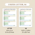 Campaign Tracker available in US Letter & A4 sizes