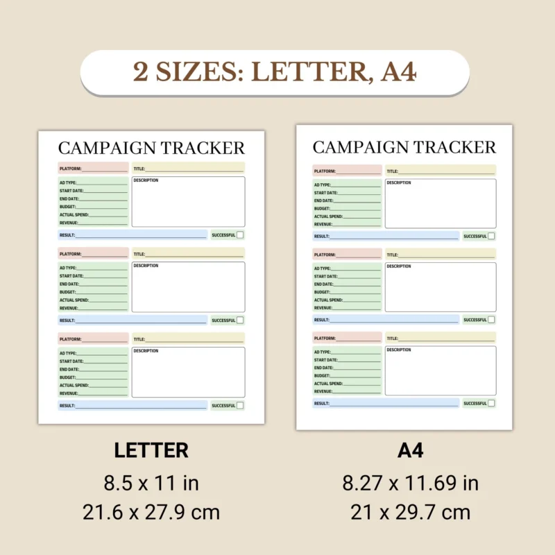 Campaign Tracker available in US Letter & A4 sizes