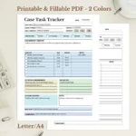 Case Task Tracker Printable for Legal and Client Project Management
