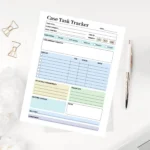 Structured professional dashboard featuring color-coded sections for case priority and action item tracking with high visual clarity