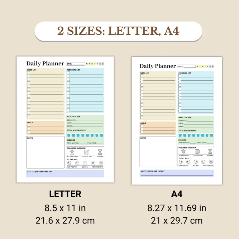 Daily Planner available in US Letter & A4 sizes