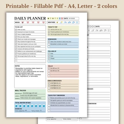 Daily Planner Work Life Balance Fillable PDF Wellness Tracker (1)