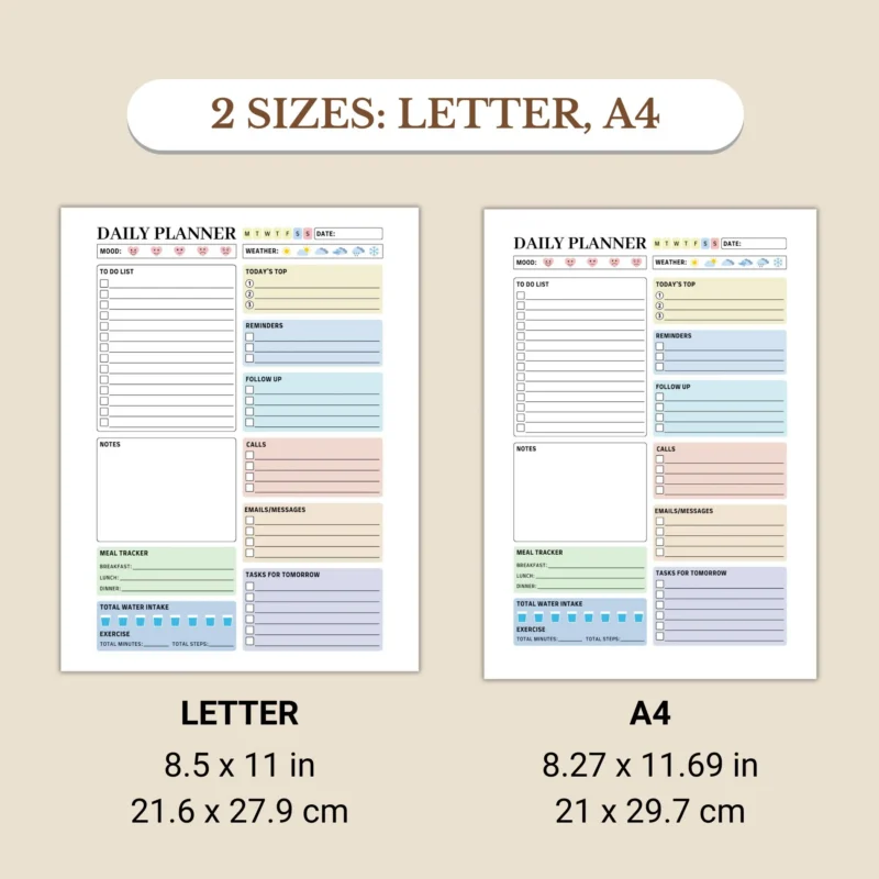Daily planner have two colors: colorful, black and white