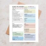 Example of daily planner with checked-off tasks, meal tracking and call list
