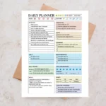 Example of an daily planner routine with checked-off to-do list, goals, reminders, calss, emails