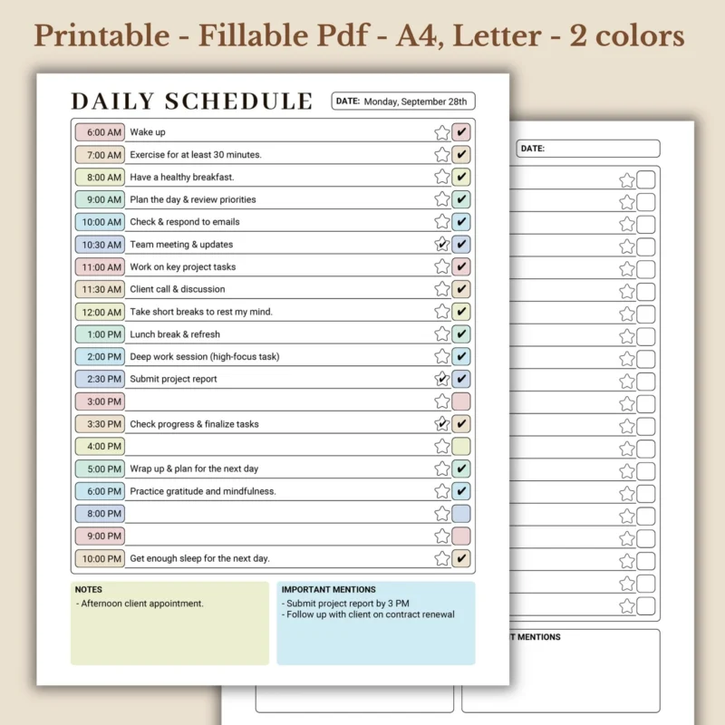 Daily Schedule printable digital planner for work produtivity and time management (1)