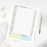 Minimalist daily schedule sheet featuring color-coded blocks