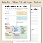 Daily Work Priorities Productivity Planner Matrix