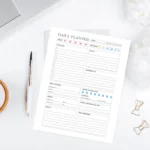Minimal daily planner printable featuring task list, reminders, goals, gratitude