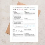 Wellness daily planner template with mood tracker, meal planning, water intake tracker and self care sections