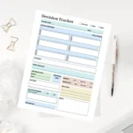 A strategic planning worksheet featuring color-coded sections for decision outcomes and emotional state tracking to solve indecision through high visual clarity