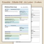 Distraction Log Printable for Deep Work and Focus Management
