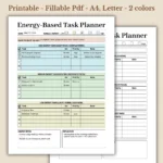 Energy-Based Task Planner Printable for Peak Productivity Management