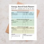 Sample Energy-Based Task Planner with pre-filled deep focus goals, routine admin tasks, and energy level check-ins for workday optimization