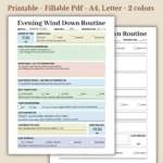 Evening Wind Down Routine Printable for Stress Relief and Bedtime Habits