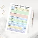 A clean bedtime habit tracker featuring color-coded sections for sleep hygiene, gratitude journaling, and next-day preparation.