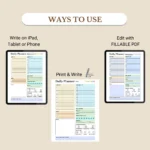 Fillable Daily Planner digital use on computer, tablet and mobile use in Goodnotes, fill digitally or print and write