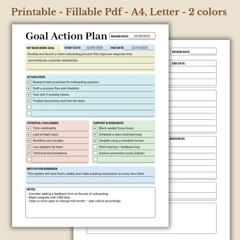 Goal Action Plan printable PDF action checklist for business (1)