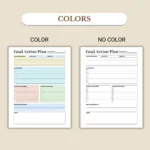 Goal Action Plan available in colorful and ink-friendly black-and-white