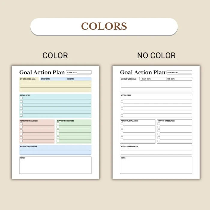 Goal Action Plan Printable PDF Action Step Checklist For Business ...
