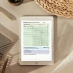Sample Habit Progress Overview with pre-filled monthly success rates, persistence percentages, and reflection notes for routine building