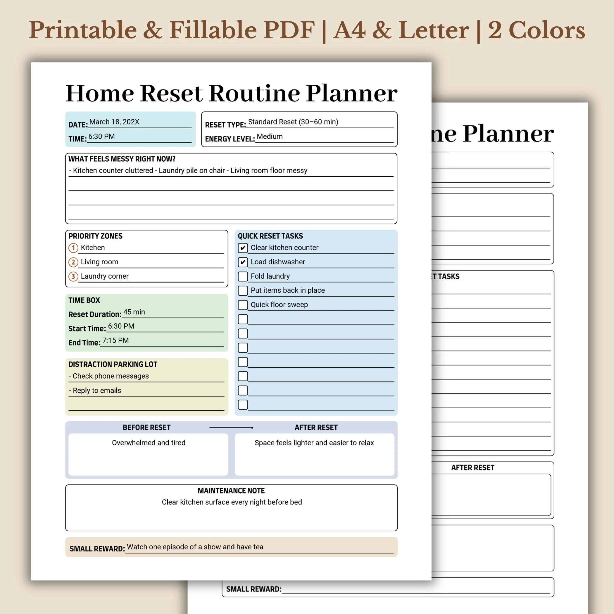 Home Reset Routine Planner Printable for Household Organization and Tidying (1) Home Reset Routine Planner Printable for Household Organization and Tidying