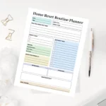 A clean domestic organization dashboard featuring color-coded sections for daily habit tracking and seasonal decluttering projects.