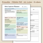Idea Capture Planner Printable for Creative Project Brainstorming