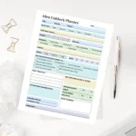 Color-coded mental block worksheet for tracking project symptoms, energy levels, and outcome progress with high visual clarity