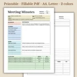 Meeting Minutes Printable for Corporate Business Record Keeping