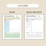 Meeting Minutes available in colorful and ink-friendly black-and-white
