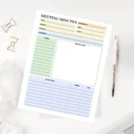 Professional meeting template featuring color-coded sections for meeting purpose, attendee lists, and due dates for high visual clarity