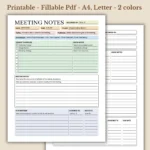 Meeting Notes Printable for Professional Business Minutes and Agenda
