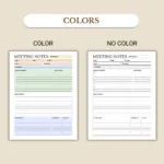 Meeting Notes available in colorful and ink-friendly black-and-white