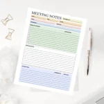 Professional meeting template featuring color-coded sections for meeting purpose, attendee lists, and due dates for high visual clarity