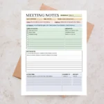 Sample Meeting Notes with pre-filled discussion topics, quick summaries, and assigned action items for effective team follow-ups