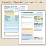 Milestone Planner and Overview Fillable PDF for Project Goal Tracking