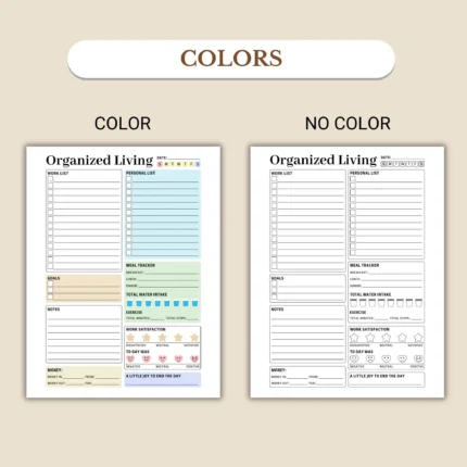 Organized Living available in colorful and ink-friendly black-and-white