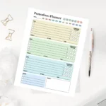 Professional deep work planner printable PDF displayed with structured sections for task logging, interval tracking, and break management