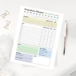 A minimalist Pomodoro technique planner template with sections for top priorities, task time tracking, and daily completion rate summaries