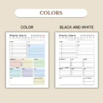 Priority Matrix planner available in colorful and ink-friendly black-and-white